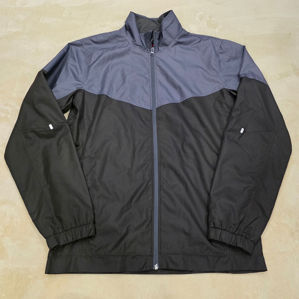 Starter Men Small Windbreaker Jacket Black Gray Colorblock Mesh Lined EUC